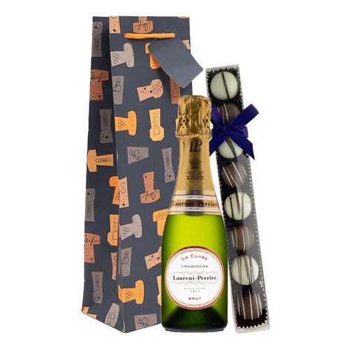 Mini Laurent Perrier La Cuvee Champagne 20cl & Fine Artisanal Truffles Gift Bag